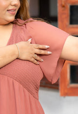 Plus Size Peach Smocked Georgette Dress