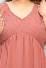 Plus Size Peach Smocked Georgette Dress