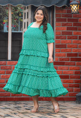 Plus Size Green Hearts Frilled Maxi Dress