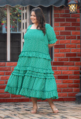 Plus Size Green Hearts Frilled Maxi Dress