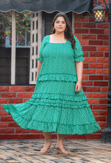 Plus Size Green Hearts Frilled Maxi Dress