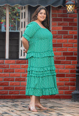 Plus Size Green Hearts Frilled Maxi Dress