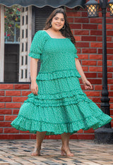 Plus Size Green Hearts Frilled Maxi Dress