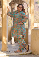 Green Floral Printed Jute Lace Co-ord Set