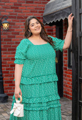 Plus Size Green Hearts Frilled Maxi Dress