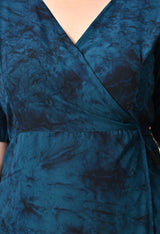 Plus Size Teal Blue Tye Dye Prism Wrap Dress