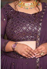 Plus Size Lavender Royale Timeless Georgette Embroidered Lehenga Set