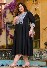 Plus Size Rustique Black Ethnic Patch Dress