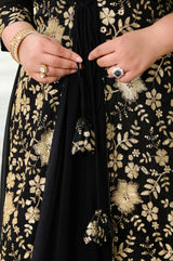 Plus Size Celestial Charm Black Embroidered Cape Anarkali