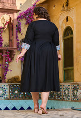 Plus Size Rustique Black Ethnic Patch Dress