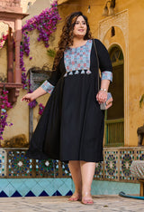 Plus Size Rustique Black Ethnic Patch Dress