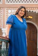 Plus Size Azure Ruffle Puff-Sleeve Dress