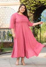 Plus Size Charming Pink Rayon Pintuck Dress