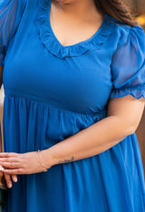 Plus Size Azure Ruffle Puff-Sleeve Dress