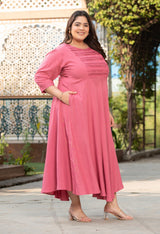 Plus Size Charming Pink Rayon Pintuck Dress