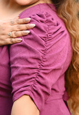 Plus Size Mulberry Puff-Sleeve Midi Dress