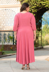Plus Size Charming Pink Rayon Pintuck Dress