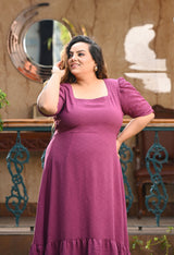 Plus Size Mulberry Puff-Sleeve Midi Dress