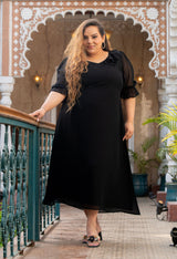 Plus Size Black Frill Georgette Maxi Dress