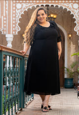 Plus Size Black Frill Georgette Maxi Dress