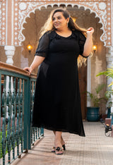Plus Size Black Frill Georgette Maxi Dress