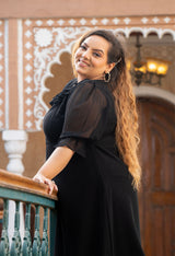 Plus Size Black Frill Georgette Maxi Dress