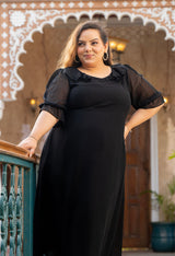 Plus Size Black Frill Georgette Maxi Dress