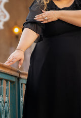 Plus Size Black Frill Georgette Maxi Dress