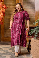 Plus Size Spicy Wine Rayon Kurta Pant Set