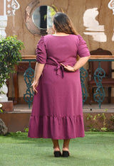 Plus Size Mulberry Puff-Sleeve Midi Dress