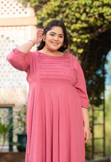 Plus Size Charming Pink Rayon Pintuck Dress