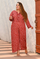 Plus Size Rust Polka Jumpsuit