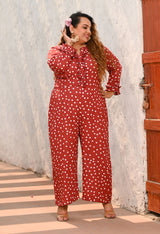 Plus Size Rust Polka Jumpsuit