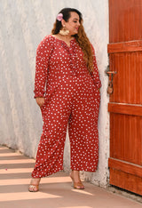 Plus Size Rust Polka Jumpsuit