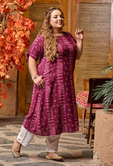 Plus Size Spicy Wine Rayon Kurta Pant Set