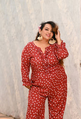 Plus Size Rust Polka Jumpsuit