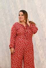 Plus Size Rust Polka Jumpsuit
