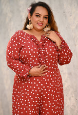 Plus Size Rust Polka Jumpsuit