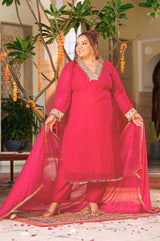Plus Size Vibrant Rani Pink Suit Ensemble with Dupatta
