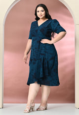 Plus Size Teal Blue Tye Dye Prism Wrap Dress