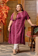 Plus Size Spicy Wine Rayon Kurta Pant Set