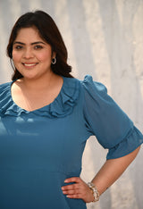 Plus Size Firozi Frill Georgette Maxi Dress