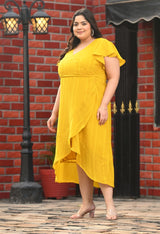 Plus Size Yellow Georgette Wrap Dress