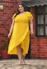 Plus Size Yellow Georgette Wrap Dress