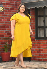 Plus Size Yellow Georgette Wrap Dress