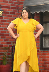 Plus Size Yellow Georgette Wrap Dress
