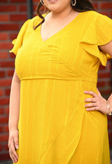 Plus Size Yellow Georgette Wrap Dress