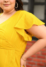 Plus Size Yellow Georgette Wrap Dress