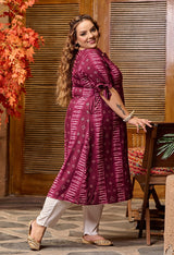 Plus Size Spicy Wine Rayon Kurta Pant Set