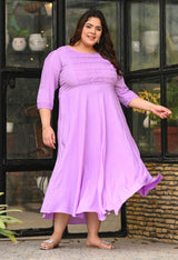 Plus Size Light Lilac Rayon Pintuck Dress